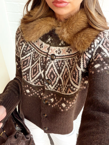 ANANTA FAUX FUR COLLAR BUTTON FRONT CARDI