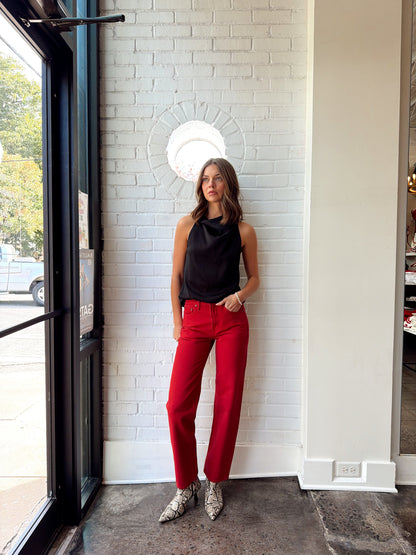 LEXI MID RISE BOWED STRAIGHT- SAVVY RED