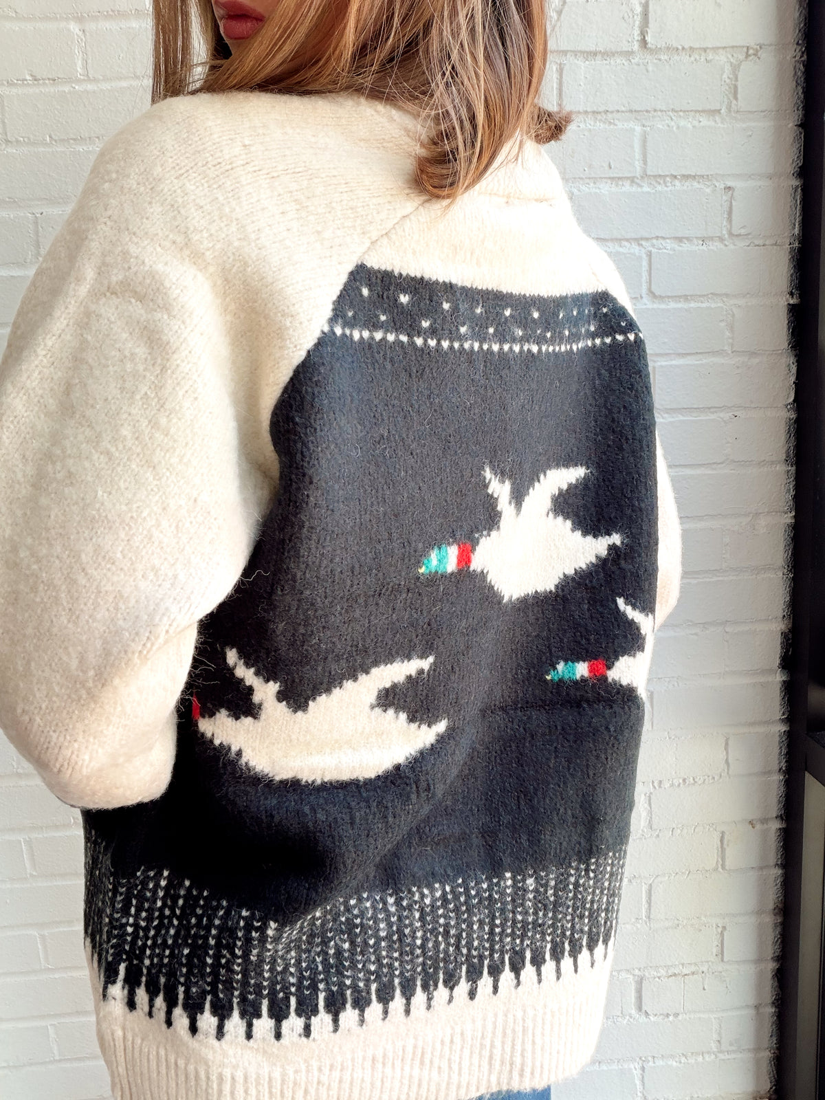 TAJI LONG RAGLAN SLEEVE SHAWL NECK CARDI