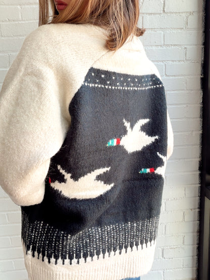 TAJI LONG RAGLAN SLEEVE SHAWL NECK CARDI