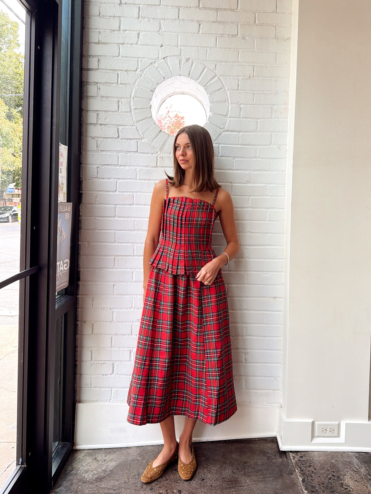 PLAID STRAPPY MAXI DRESS
