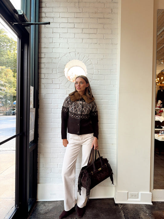 ANANTA FAUX FUR COLLAR BUTTON FRONT CARDI