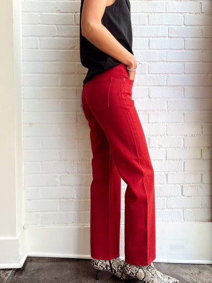 LEXI MID RISE BOWED STRAIGHT- SAVVY RED