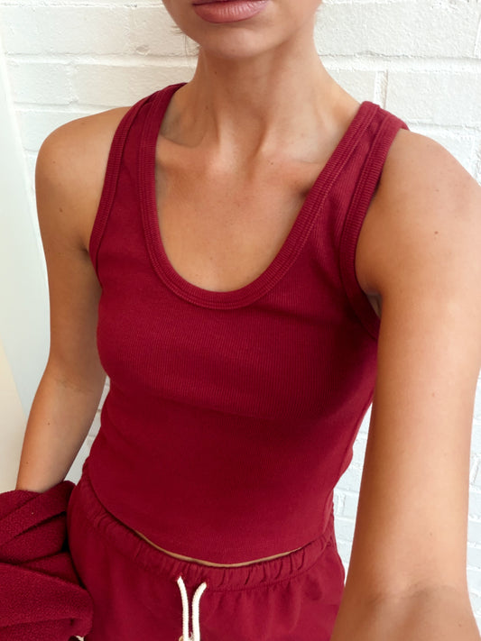 BLONDIE RIBBED TANK- RUBY RED