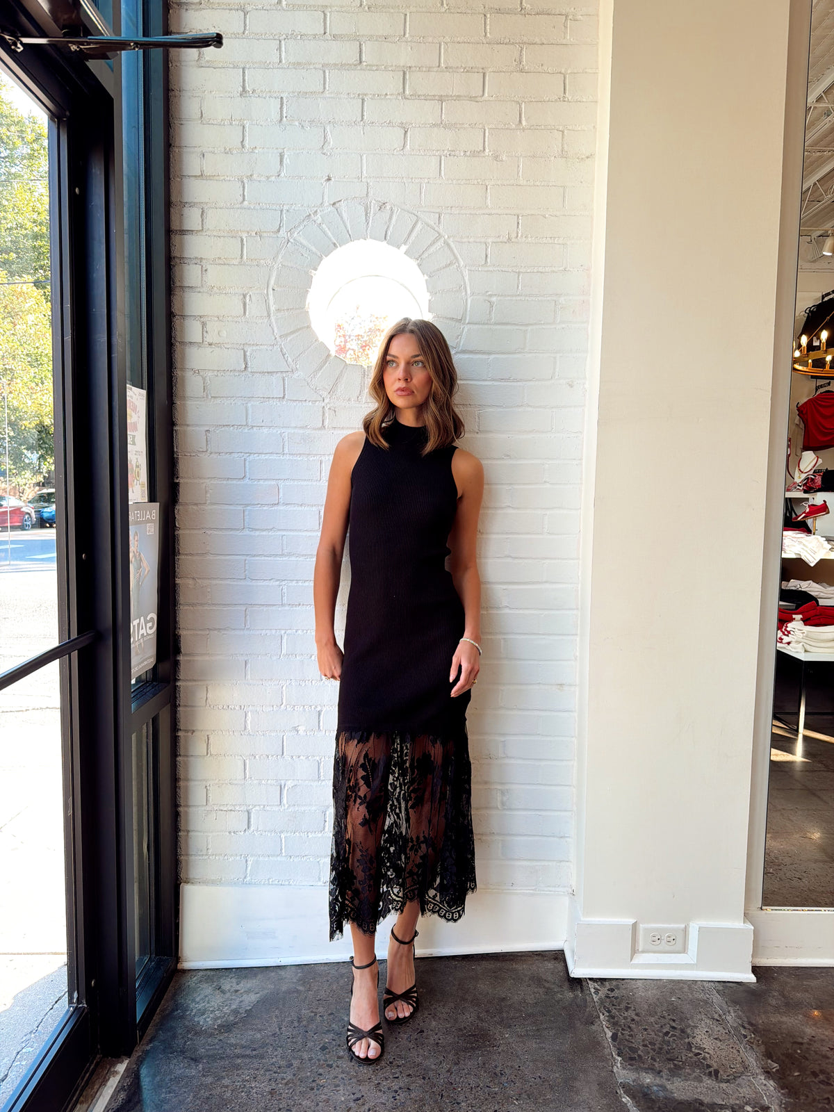 MOCK NECK DRESS W/ LACE