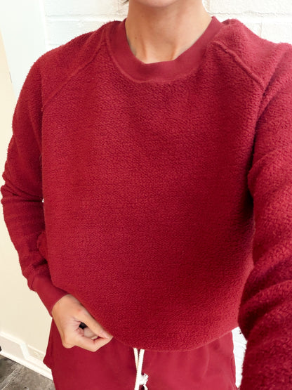 ZIGGY REVERSED FLEECE SHRUNKEN CREW-  RUBY RED